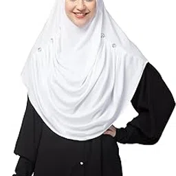 homry Mallika Women's Polyknit Free Size Ready to Wear Instant Hijab/Khimar with Front Pleated Fall (White)-picture-15