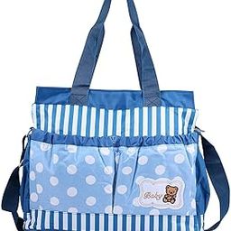 Unique Ideas New Born Baby Multipurpose Polyester Diaper/Mother Bag with Holder Diaper Changing Multi Compartment (Blue Stripes, Medium)-image-72