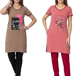 Summer Wear Casual Nightwear Round Neck Cotton blend Comfortable and Breathable Sleepwear |Top and Bottom Set| Nightsuit For Women's Combo set (2 Pcs)-image-50