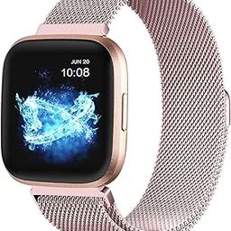 ZWGKKYGYH Compatible with Fitbit Versa/Versa Lite/Versa 2 Metal Bands for Women Men, Rose Gold Stainless Steel Mesh Magnetic Band Bracelet Strap Replacement for Fitbit Versa Smartwatch, Small-10