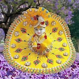 Laddu Gopal Heavy Dress Size 1 with Pagdi, Mala and Bansuri l Ladoo Gopal Dress l Kanha Ji Dress |Thakur Ji Bal Gopal Poshak Size 0 1 2 4 5 6 (D.Yellow)-image-84