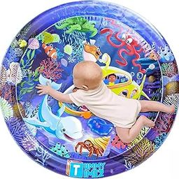 CRAZYABBS Baby Kids Circle Water Play Mat Toys Inflatable Tummy Time Leakproof Water Play Mat, Fun Activity Play Center Indoor and Outdoor Water Play Mat for Baby-16