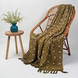 DMAASA Hand Block Cotton Throw, Pure Cotton Handmade Throw, Couch Coverlet, Summer Throw, Wedding Gift 50X70 Inch Approx. (Green_02)-image-30