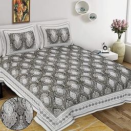 RHF Cotton Bedsheet for Double Bed - King Size Bedsheet with 2 Pillow Covers- 1036 (Pattern-20, King)-image-94