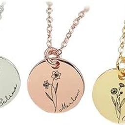 Customized Laser Engraved Birth Flower And Name Necklace Gold, Silver, Rose Gold Plated For Girls and Women-image-31
