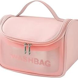 MMQ Makeup Bag Travel Toiletry Bag, Travel Hanging Make up Bag, Translucent Wide-open Cosmetic Bag Organizer, Waterproof PVC Clear Wash Bag for Women Girls, Pink, Cute-image-80
