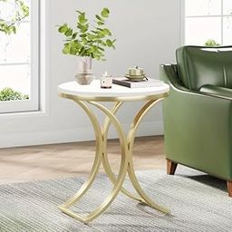 Dime Arts Shoppee Patio Metal and Wooden Patio Side Table, Weather Resistant Outdoor Round End Table (White)-20