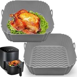 2 PCS Square Air Fryer Silicone Liners, 8 Inch Food Grade Reusable Heat Resistant Silicone Air Fryer Pots Inserts Baskets Bowl Instant Air Fryer Oven Microwave (MULTICOLOUR)-84