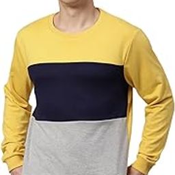 Men’s Cotton Blend Full Sleeves Color Block Sweatshirt - Regular-Fit, Crew Neck, and Lightweight, Casual Winterwear for Men-image-11
