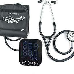 Dishan Fully Automatic Voice Broadcast for Pressure Readings Systolic,Diastolic, Pulse Irregularities, Pressure checking Monitor with Ultima Classic III Stethoscope, Bp Monitor (Black)-2