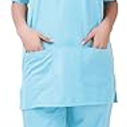 PrimeSurgicals Unisex V-Neck Scrub Suit with 3 Top and 2 Trouser Pockets with Cap and Mask - (32 - XXS, Azure Blue)-image-40