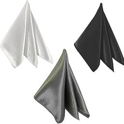 Satin Pocket Square for Men, Wedding Handkerchief for Suits, Blazers & Tuxedo, Men's Pocket Square Combo (Pack of 3) (Black,White & Grey)-picture-24