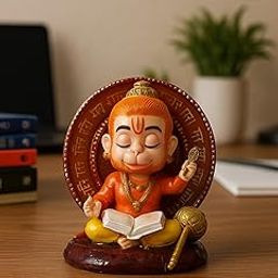 Tavasyya Premium Hanuman Ji Murti with Nano Coating for Car Dashboard, Home & Temple | in Saffron Orange & Golden Yellow | Small Bajrangbali for Study, Pooja Room, Office Desk & Gifting- 4 Inch, Resin-image-14