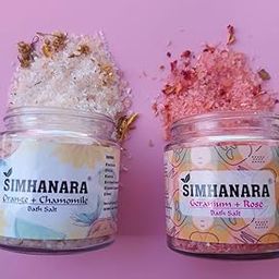 SIMHANARA Pack of 2 Bath Salts for Men and Women (250g Each) - Orange + Chamomile, Geranium + Rose - Aromatherapy Spa Set-image-48