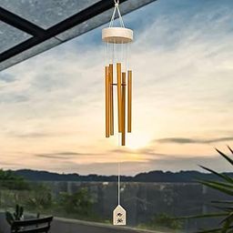Wind Chimes for Home Decor Balcony Garden Outdoor Feng Shui Metal Hanging Bells Big Size (Positive Energy Vibrations Windchimes, Wind Chime for Office Decoration, 5 Pipes, Gold)-image-34