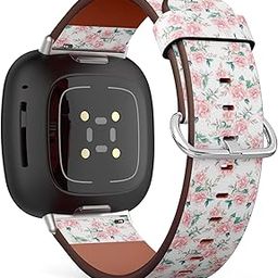 CJBROES Replacement Leather Watch Band, Compatible with Fitbit Versa 3 and Fitbit Sense of Wristband Bracelet Accessory - Beautiful Watercolor Peony Rose-76