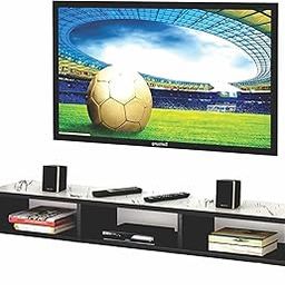Dime Store Wooden Wall Mounted Floating TV Stand/TV Entertainment Unit/TV Cabinet with Rack for Set Top Box & Decorative Objects/TV Stand for Living Room (Black and White, 32x5x8 inch)-image-18