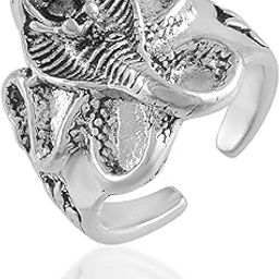 Missmister Brass Antique Silver finish Nagdevta Snake Adjustable Open End Free Size Finger Ring - Animal Jewellery for Men and Women boys-image-72
