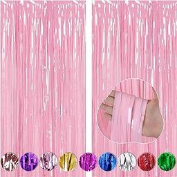 WOBBOX Big 3Ft X 6Ft Pastel Pink Color Foil Fringe Curtain Backdrop Door Window Curtain Party Decoration, Foil Curtain for Birthday Decoartion (Pack of 2)-image-28