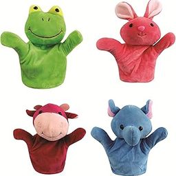 GrabSmart 20cm Rabbit, Frog, Cow, Monkey Animal Hand Puppets for Boys & Girls, Multi Color (Pack of 4)-picture-17