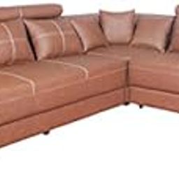 Woodsfreak 5 Seater l Shape Sofa Set Luxury Color Light Brown Leather-picture-22