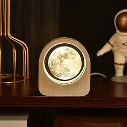 Amazon Brand - Umi 3D Engraved Standing Moon Ball Crystal Light | LED Table Lamp with Wooden Base, USB Powered | Elegant Home & Office Décor, Unique Gift - Warm White-19