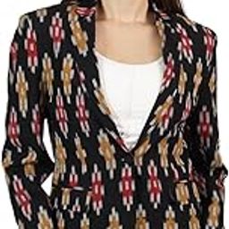 Womens Ikat Black Cotton Blazer-image-73