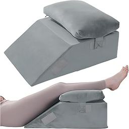 METRON Leg Elevation Pillow for Varicose Veins, The Wedge Pillow for Leg Elevation, Reduce Leg &Back Pain & Helps in Improve Blood Circulation, with Extra Soft Pillow, Colour Grey, Pack of 1-24