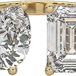 925 Sterling Silver Pear & Emerald Cut 5 Ct. Moissanite Diamond Toi Et Moi Ring for Women | 18k Gold Plated | Dual Gemstone Engagement Jewelry Gift for Her-1