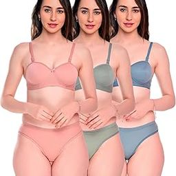 Women Bra and Panty Half Cup Padded Lingerie Set Pack of 3-picture-54