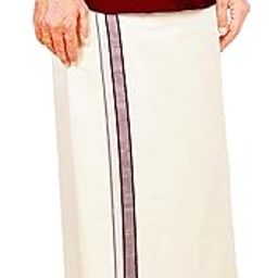 Mens Silver Jari Line Border 100% Cotton Cream Dhoti 4.00 Meters Double Mundu/Vesti-image-9