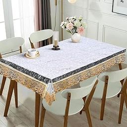 Viva Luxury Furnishings Clear Tablecloth Printed Bubble Designed Table Cover with Embroided Floral Lace for 4 Seater Dining and Coffee Table Cloth (Transparent/Gold, 40 x 60 Inch, 1Pc)-image-2