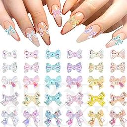 D57 thr3e strokes 250 Pcs Aurora Bow Nail Charm 3D Bows Colorful Glitter Bowknot Acrylic Nail Bows Cute Resin Pearl Rhinestones Halloween Christmas Wedding Prom Accessories for Phone Case Invitation Making (D57)-image-51