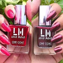 LM Loco Moco One Coat Nail Paint, 11ml, Deep Red, Maroon Pack of 2-image-96