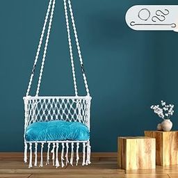 Patiofy C Shape Swing Chair for Balcony, Living Room, Outdoor - Hammock With Blue Cushion (White) - Polyester-image-3