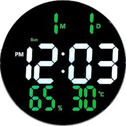 De'rons 10" Plastic Digital Wall Clock with Remote Control & Alarm for Home Décor Office 12/24 Hours Temperature Humidity Date Week Silent Electronic Digital Wall Clock (DC-3813 Green)-18