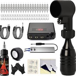 Tattoo Machine Gun Kit Full Set Box Flexy Rotary Machine with Adjustable Stroke 20pcs Cartridge Needle Tattoo Ink Black Power Supply-24