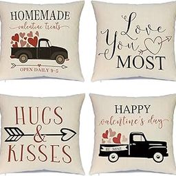 Hlonon Valentine Pillow Covers 18 x 18 Inches Set of 4 - Valentine Day Series Cushion Cover Case Pillow Custom Zippered Square Pillowcase (Valentine's Day)-0