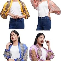 Girl's Summer Casual Printed Georgette(Full Sleeves) Shrug_Free Size(Multicolour,Pack of 04)-22