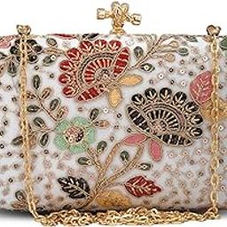 Floral Sequins Embroidery Fabric Clutch Bag for Women-image-17