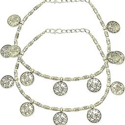 Oxidised Silver Stylish Anklets Traditional Payal with Big Coin Charms for Women and Girls-image-61
