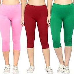 Women Cotton Stretchable Capri | Slim/Regular Fit | Breathable Yoga, Gym & Lounge Wear | High-Waist Stretchable 3/4 Length Leggings with Wide Waistband – Pack of 3-image-86