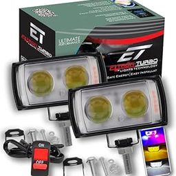 ELTRON TURBO Ultra Mini Double Lens Fog Light with Yellow & White Fleshing Light Reflection 12V, 45W (Pack of 2, RED & Blue DRL) LED, car-16