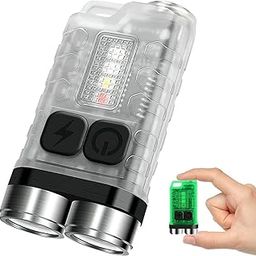 BORUiT Mini Powerful Keychain Flashlight USB-C Rechargeable EDC Flashlight with White Red UV Blue Light,Super Bright 900LM 12 Modes Pocket Flashlight Keychain Light,IP65 Waterproof,Tail Magnet (Clear)-12