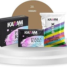 Kadam Pakka Rang Fabric Dye for Clothes Permanent, Cloth Dye Powder, Fabric Dye Clothes, Dye for Faded Jeans, 10 sachets of Shade 28 Khaki Colour with 5 sachets of DyFix Colour Fixer-18