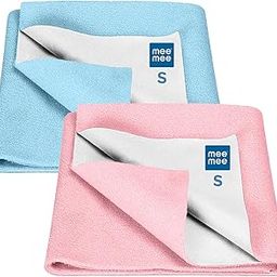 Mee Mee Reusable Water Proof Cotton Bed Protector Sheet/Extra Absorbent Mat/Dry Sheets/Urine Sheet/Dry Mat Pack of 2 (Small, Pink & Blue) (50CmX70Cm)-11