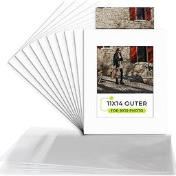 Golden State Art Pack of 10 White 11x14 Slip-in Pre-adhesive Photo Mat for 8x10 picture with backing board pre-assembled, Includes 10 clear bags-image-69