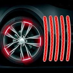 Bhujry Car Wheel Reflective Strips Sticker 20 pcs,Car,Bike and Bicycle, Universal Wheel Warning Adhesive Strips, Wheel Decorative Stripe Rim Stickers,Night Reflective Safety (Red)-22