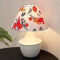 Homesake® Bedside Table Lamp, Matt Black Metal Modern Lamp with Fabric Shade, Simple Side Lamp for Living Room,Bedroom,Home,Office Working, White Tulip, (Marigold Shade)-0
