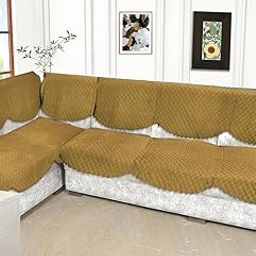 MEBELS JOY Sofa Cover 7 Seater L Shape Velvet Quilted, Anti Slip For Living Room, Drawing Room (69X28 Inches) Pack Of 14 Pieces, Mustard-image-15